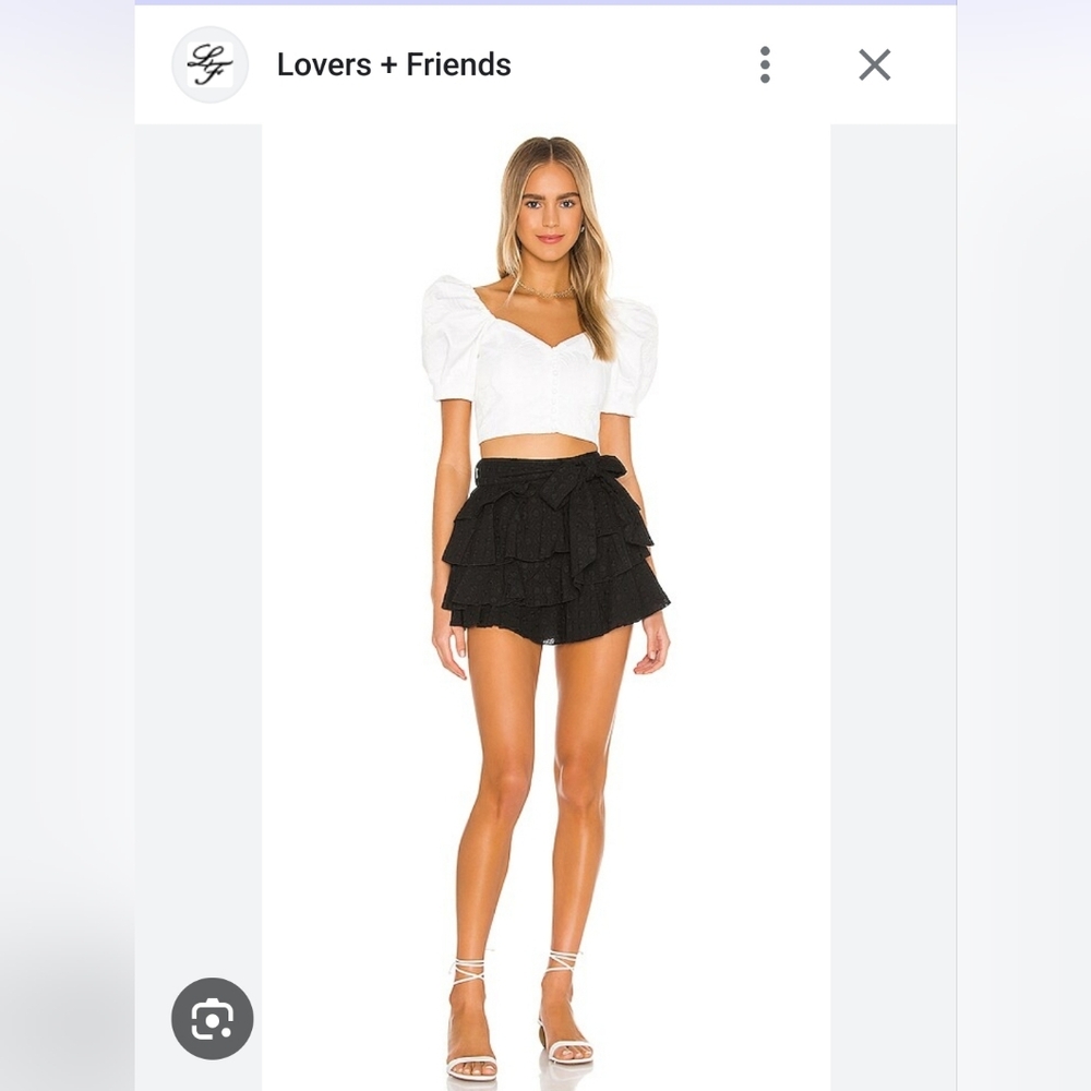 Lovers + Friends Gayle Black Ruffle Skort with matching tie sash NWT In M Medium